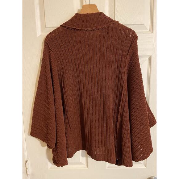 Free People Beach Brown Short Sleeve Moc Neck Poncho Style Boho Sweater Sz XS - Picture 5 of 12